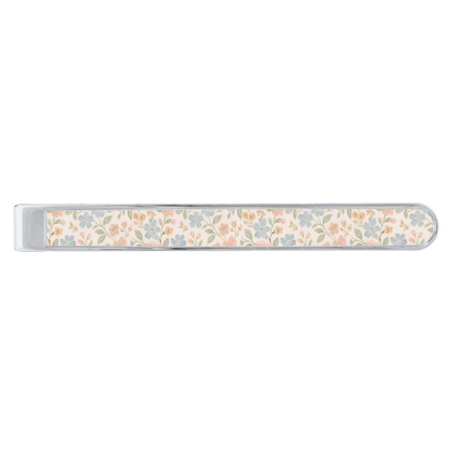  Delicate Pastel Spring  Silver Finish Tie Bar (Front)