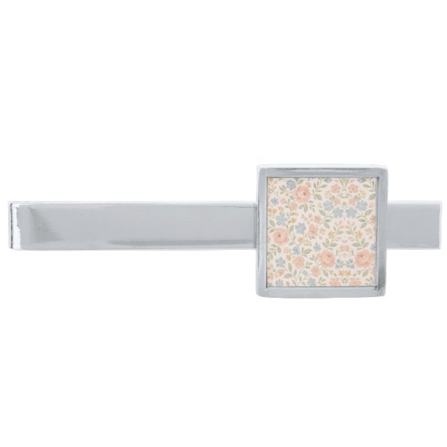  Delicate Pastel Spring  Silver Finish Tie Bar (Front)