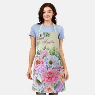 Delicate Pastel Watercolor Summer Florals Apron