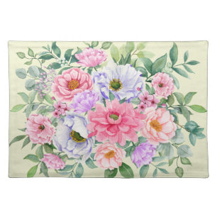 Delicate Pastel Watercolor Summer Florals Cloth Placemat