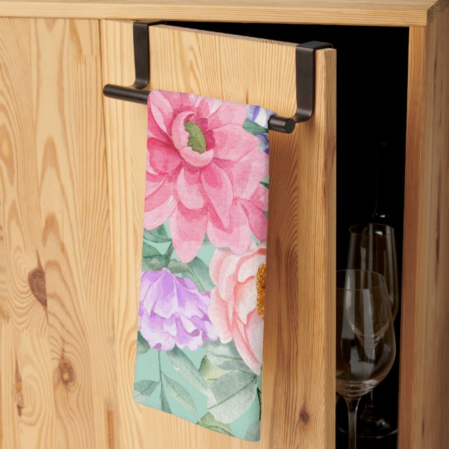 Delicate Pastel Watercolor Summer Florals Kitchen Towel (Thirds Fold)