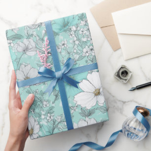 Delicate Pastel Wildflower Mint Floral Pattern Wrapping Paper