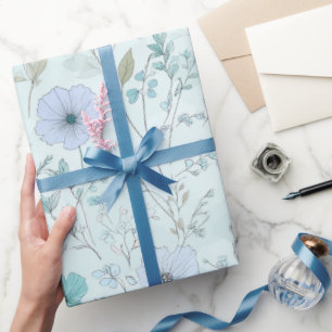 Delicate Pastel Wildflower Mint Floral Pattern Wrapping Paper