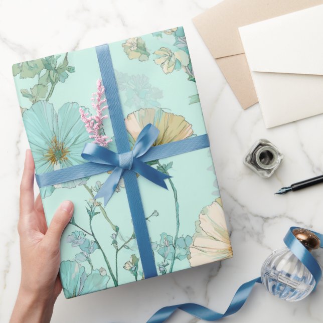 Delicate Pastel Wildflower Mint Floral Pattern Wrapping Paper (Gifting)