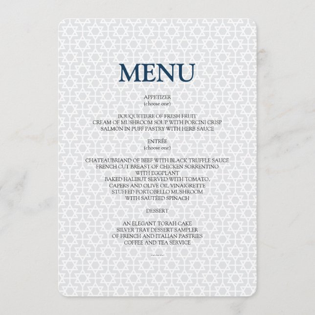 Delicate Patterned Bar/Bat Mitzvah Menu (Front)