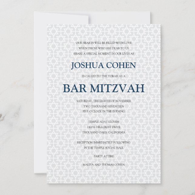 Delicate Patterned Bar Mitzvah Invitation (Front)