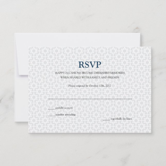 Delicate Patterned Bar Mitzvah RSVP Card (Front)