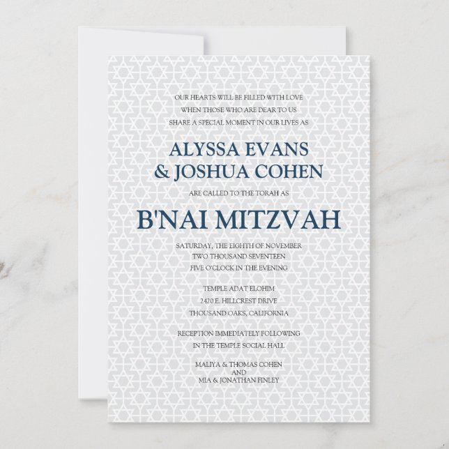 Delicate Patterned B'nai Mitzvah Invitation (Front)