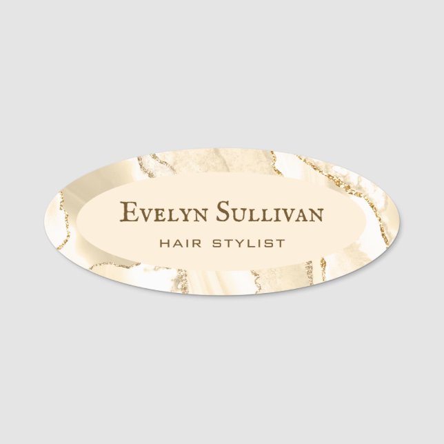 Delicate Peach Agate Name Tag (Front)