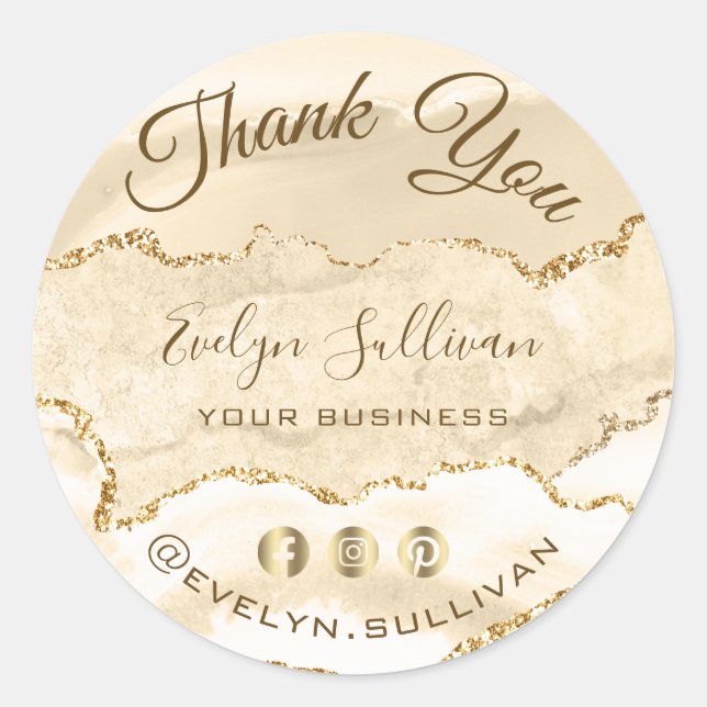  Delicate Peach Agate Thank you Classic Round Sticker (Front)