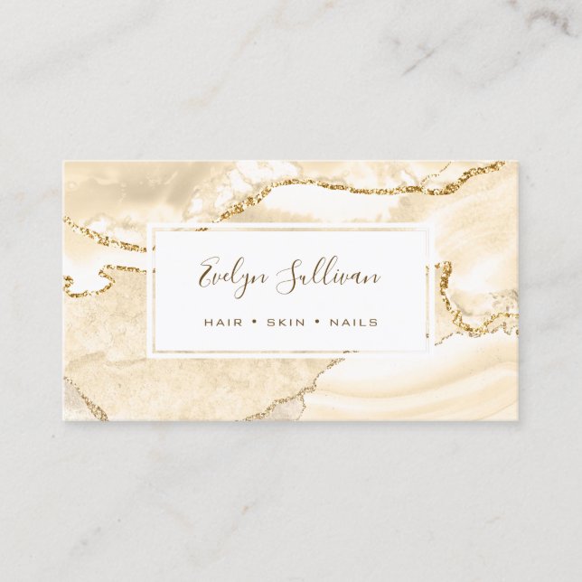 delicate peach and gold agate business card (Front)