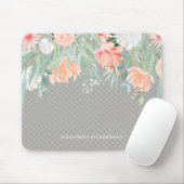 Delicate Peach and Sage Green Watercolor Floral Mouse Pad (With Mouse)