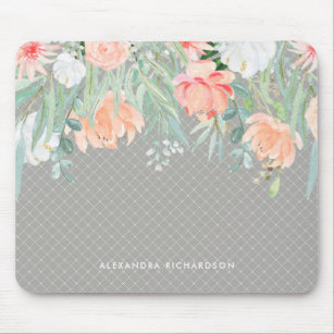 Delicate Peach and Sage Green Watercolor Floral Mouse Pad