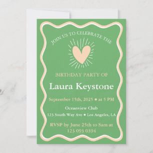 Delicate Peach, Mint Green & White Retro Wavy Invitation