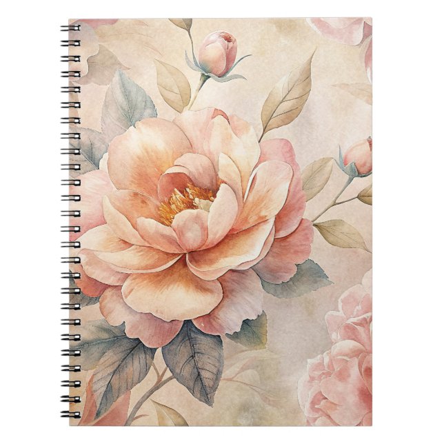 Delicate Peach Tone Floral Watercolor Notebook (Front)