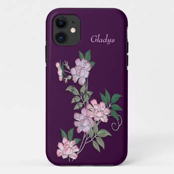 Delicate Peonies Elegant Floral Pattern With Name Iphone 11 Case by YANKAdesigns at Zazzle