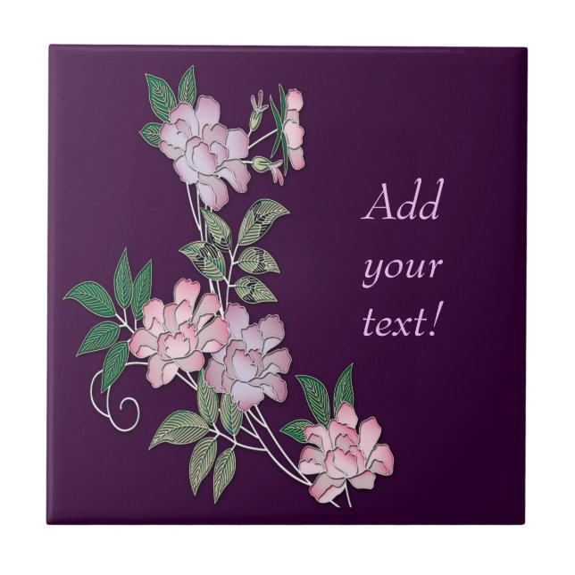 Delicate peonies elegant floral pattern with text tile (Front)