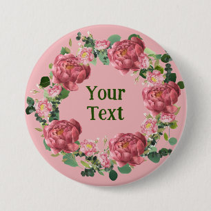 Delicate Peony Flower Wreath Lapel Badge Button