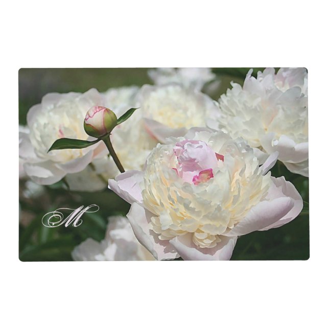 Delicate Peony Watercolor Pink, White and Yellow Placemat (Front)