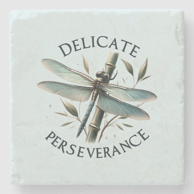 Delicate Perseverance - Artistic Dragonfly Stone Coaster (Front)