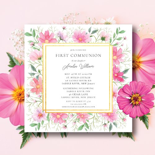 Delicate Petals First Communion Invitation