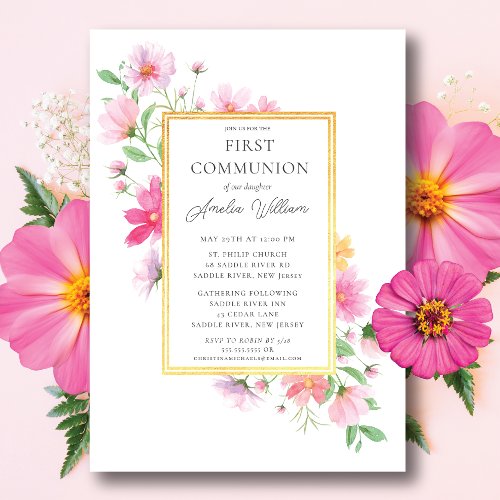 Delicate Petals First Communion Invitation