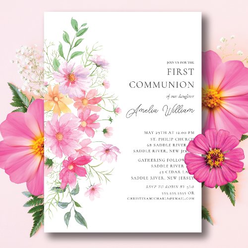 Delicate Petals First Communion Invitation