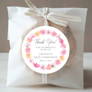 Delicate Petals First Holy Communion Classic Round Sticker