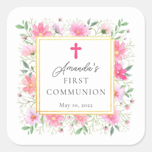 Delicate Petals First Holy Communion  Square Sticker