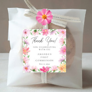 Delicate Petals First Holy Communion Square Sticker