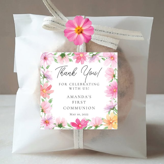 Delicate Petals First Holy Communion  Square Sticker (Creator Uploaded)