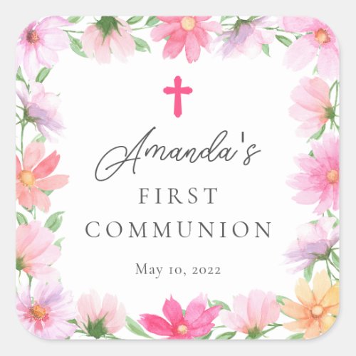 Delicate Petals First Holy Communion  Square Sticker