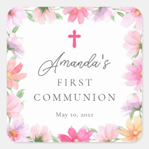 Delicate Petals First Holy Communion  Square Sticker