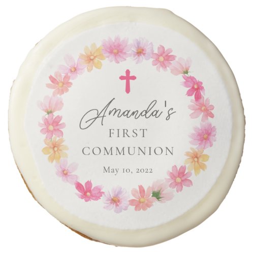 Delicate Petals First Holy Communion  Sugar Cookie