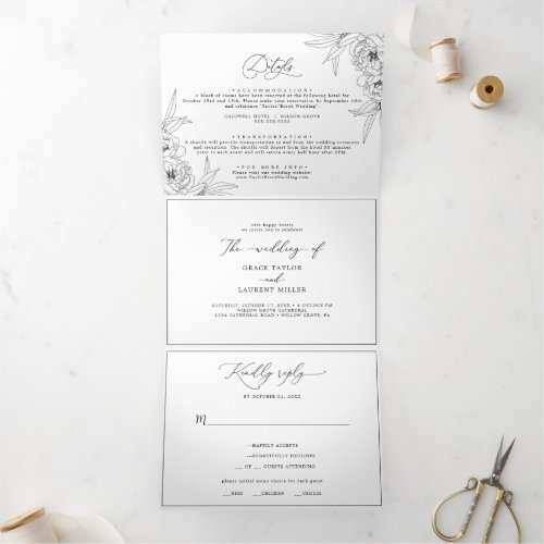 Delicate Photo Wedding All In One Tri_Fold Invitation