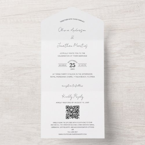 Delicate Photo Wedding QR Code RSVP All In One Invitation
