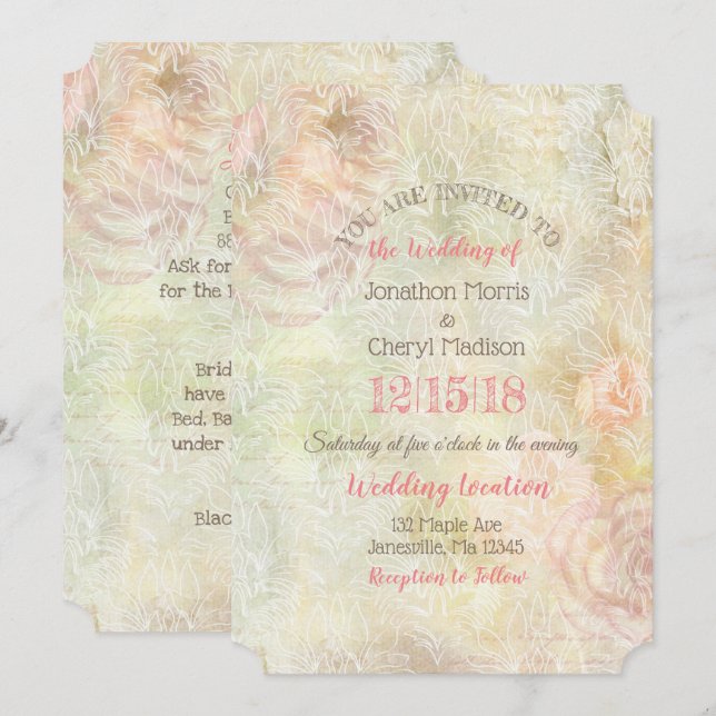 Delicate Pink and Beige Floral Wedding Invitation (Front/Back)