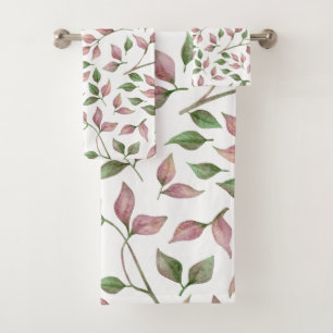 Delicate Pink and Green Trailing Vines Bath Towel Set