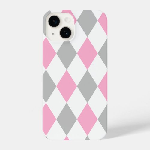 Delicate pink and grey checks iPhone 14 case