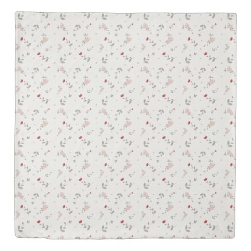 Delicate Pink and Red Watercolor Floral Duvet Cover