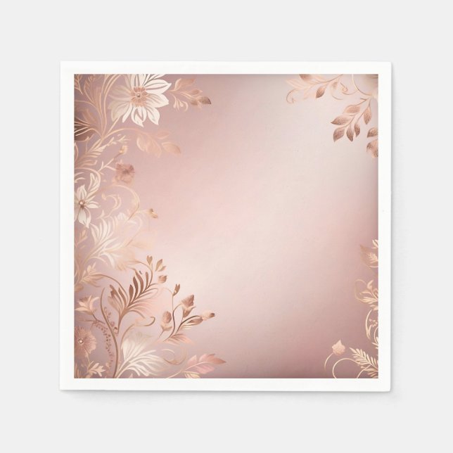 Delicate Pink and Rose Gold Floral Napkins (Front)