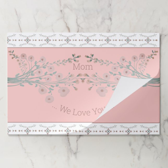 Delicate Pink And Turquoise Floral Paper Placemats (Folded)