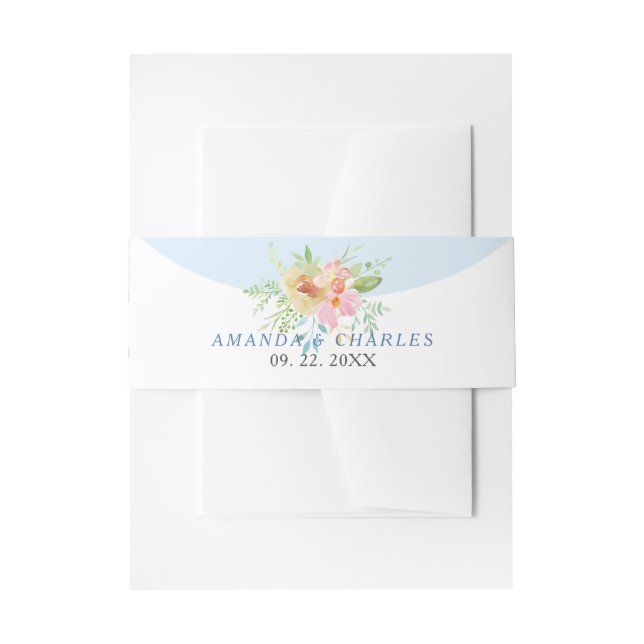 Delicate pink and yellow flowers bouquet invitation belly band (Front Example)