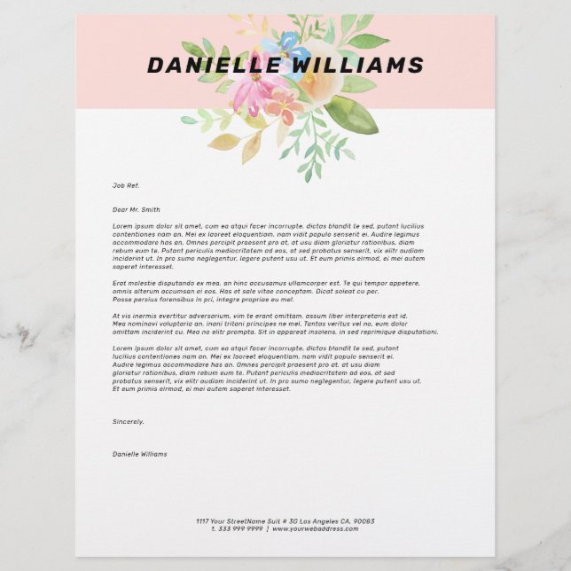 Delicate pink and yellow flowers bouquet letterhead (Front)