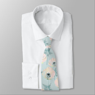 Delicate pink anemones . neck tie