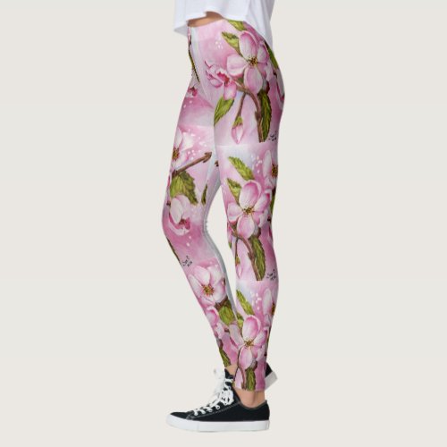 DELICATE PINK APPLE BLOSSOMS  FLORAL LEGGINGS