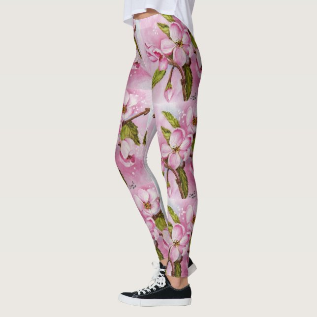 DELICATE PINK APPLE BLOSSOMS | FLORAL LEGGINGS (Left)