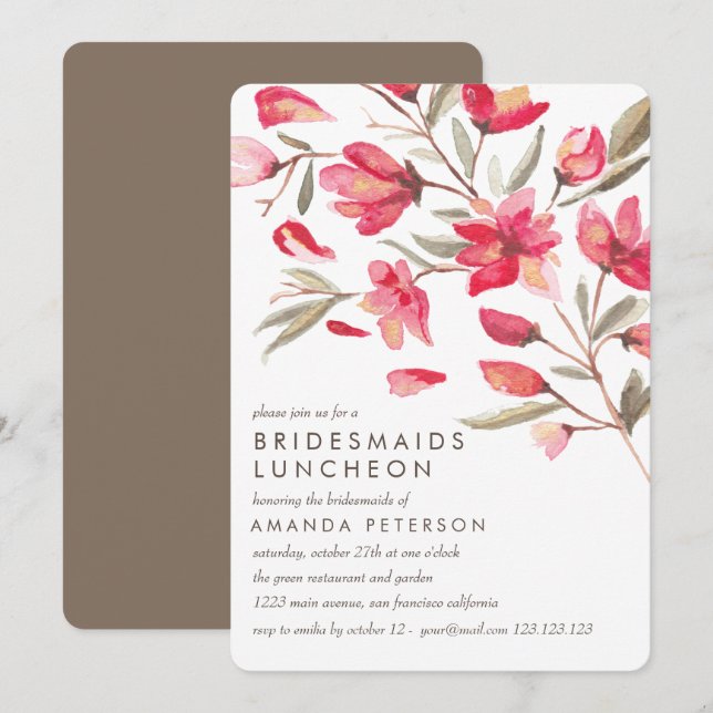 Delicate Pink Bloom  Bridesmaids Luncheon Wedding Invitation (Front/Back)