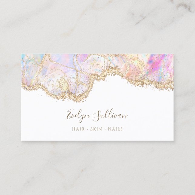 delicate pink blue opal business card (Front)