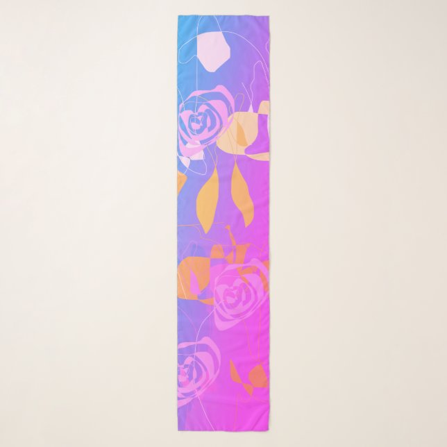 Delicate Pink Blue Purple Abstract Floral Scarf (Front)